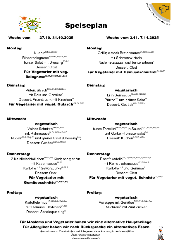 Speiseplan 27.10. - 07.11.2025